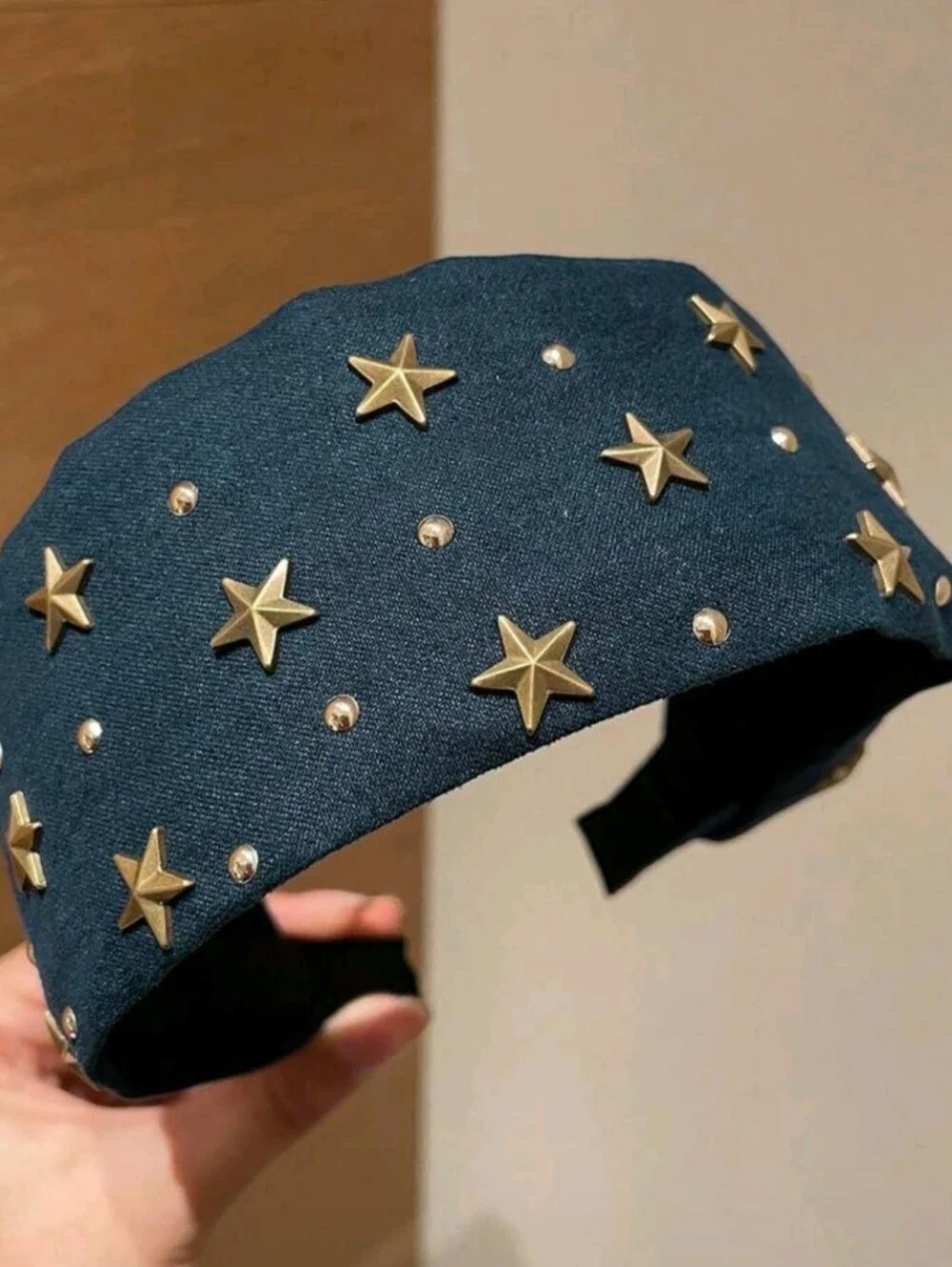 Star Studded Blue Suede Wide Headband